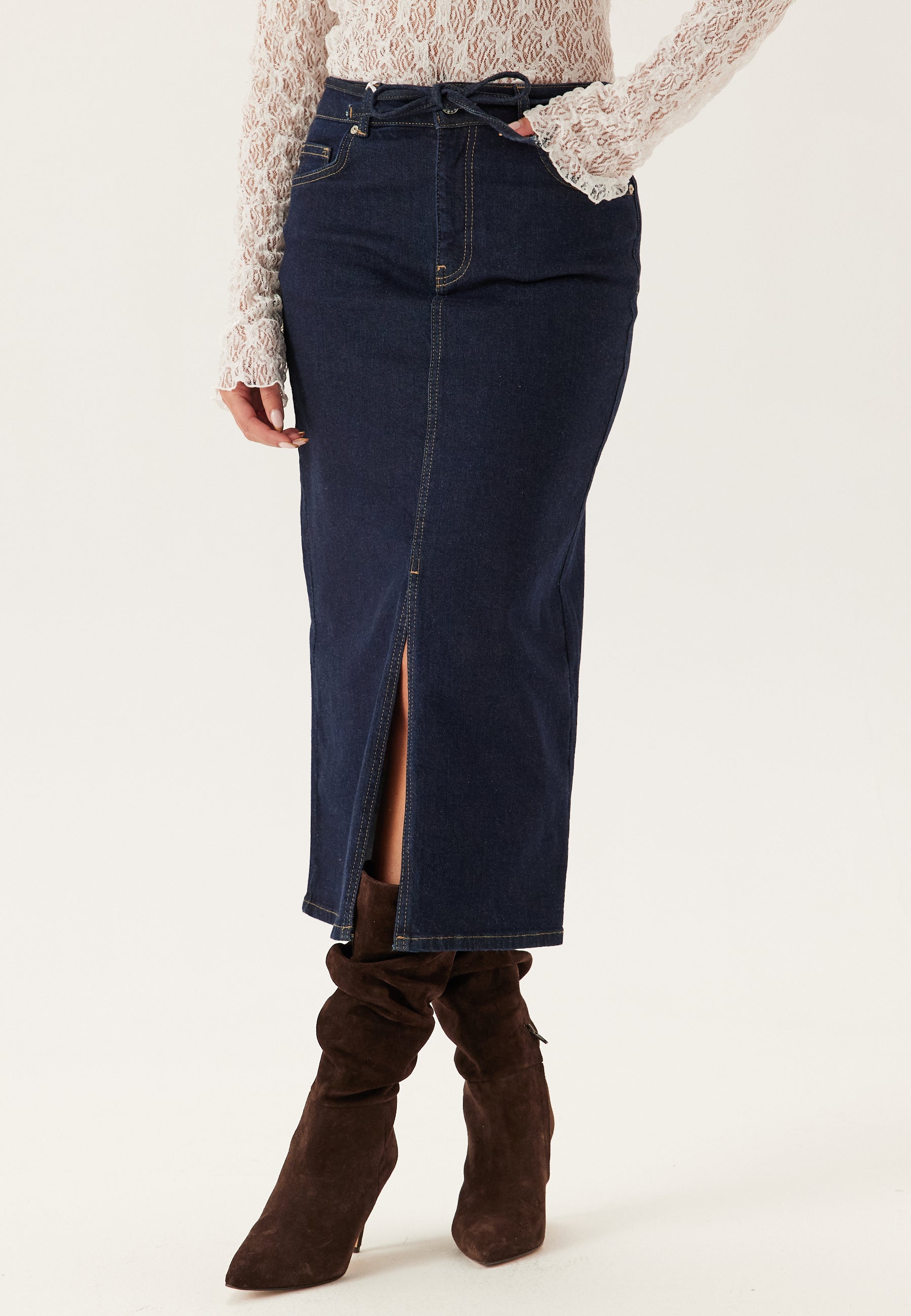 BUBBLEROOM Denim Midi Skirt