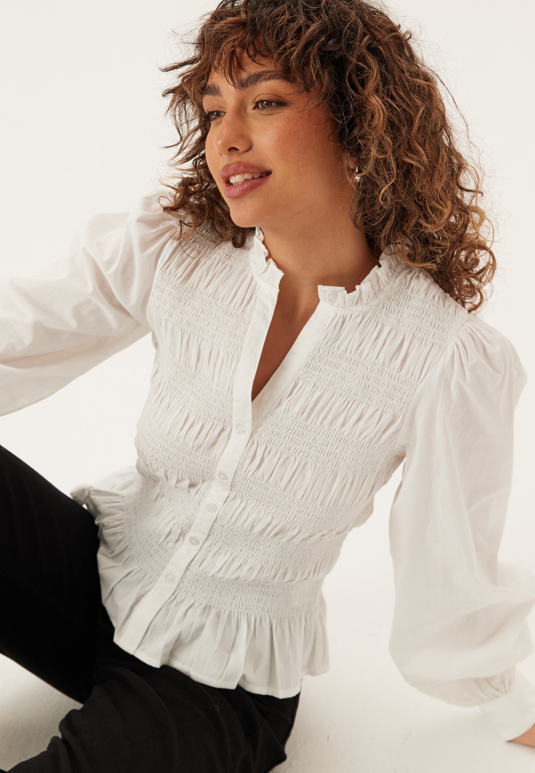 BUBBLEROOM V-neck Cotton Smock Blouse