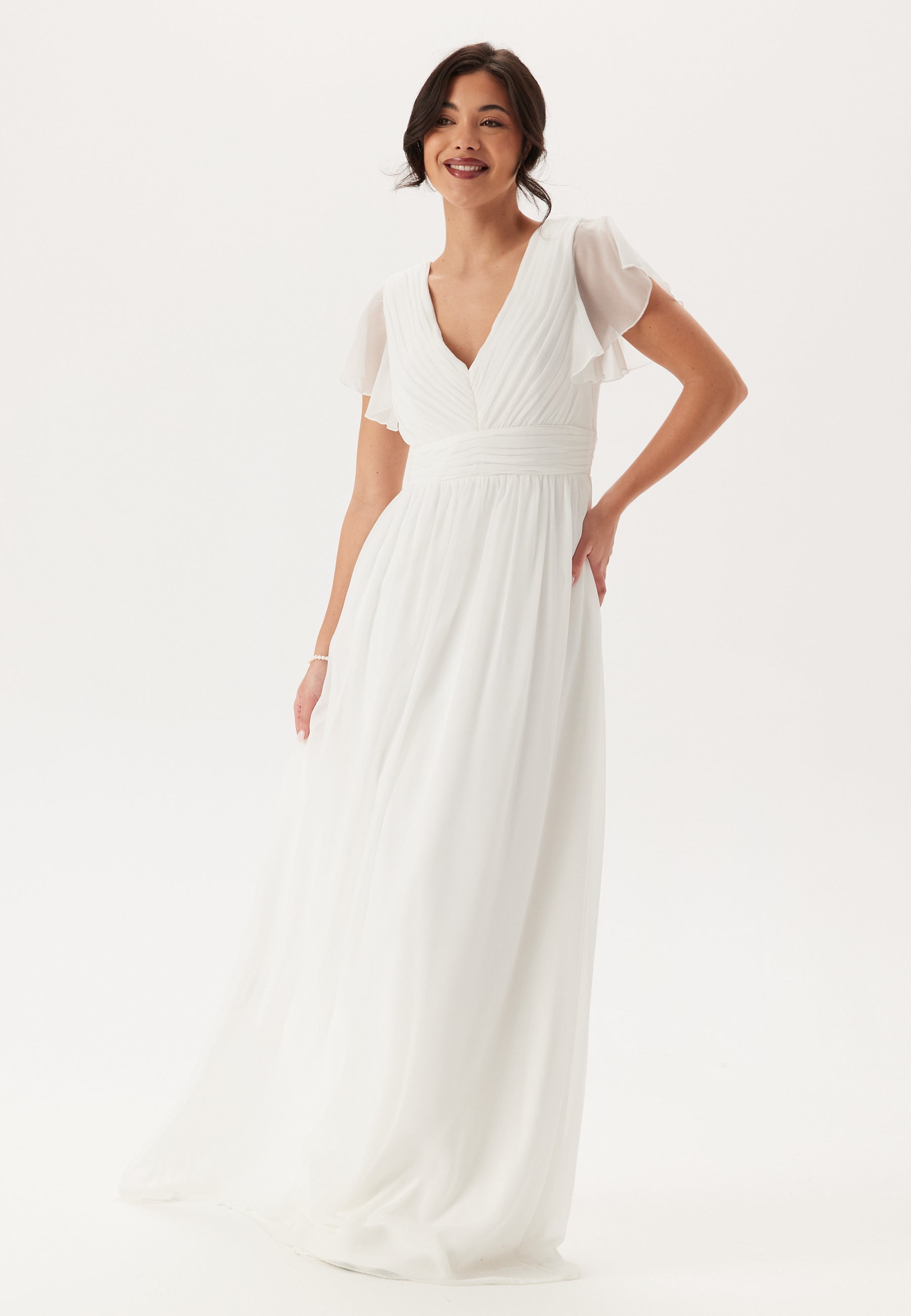 Bubbleroom Occasion Butterfly Sleeve Pleated Wedding Gown