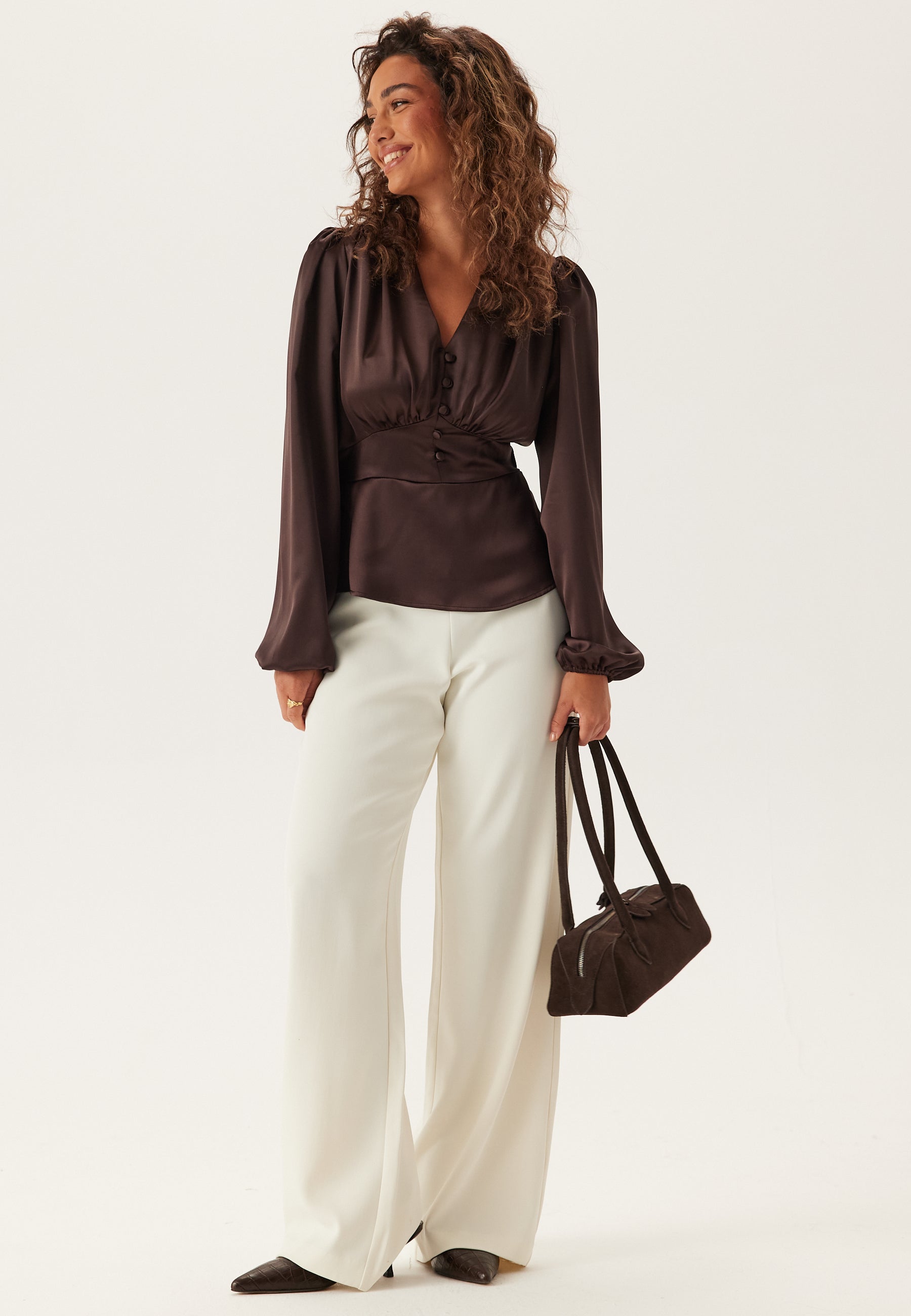 BUBBLEROOM Satin V-neck Blouse