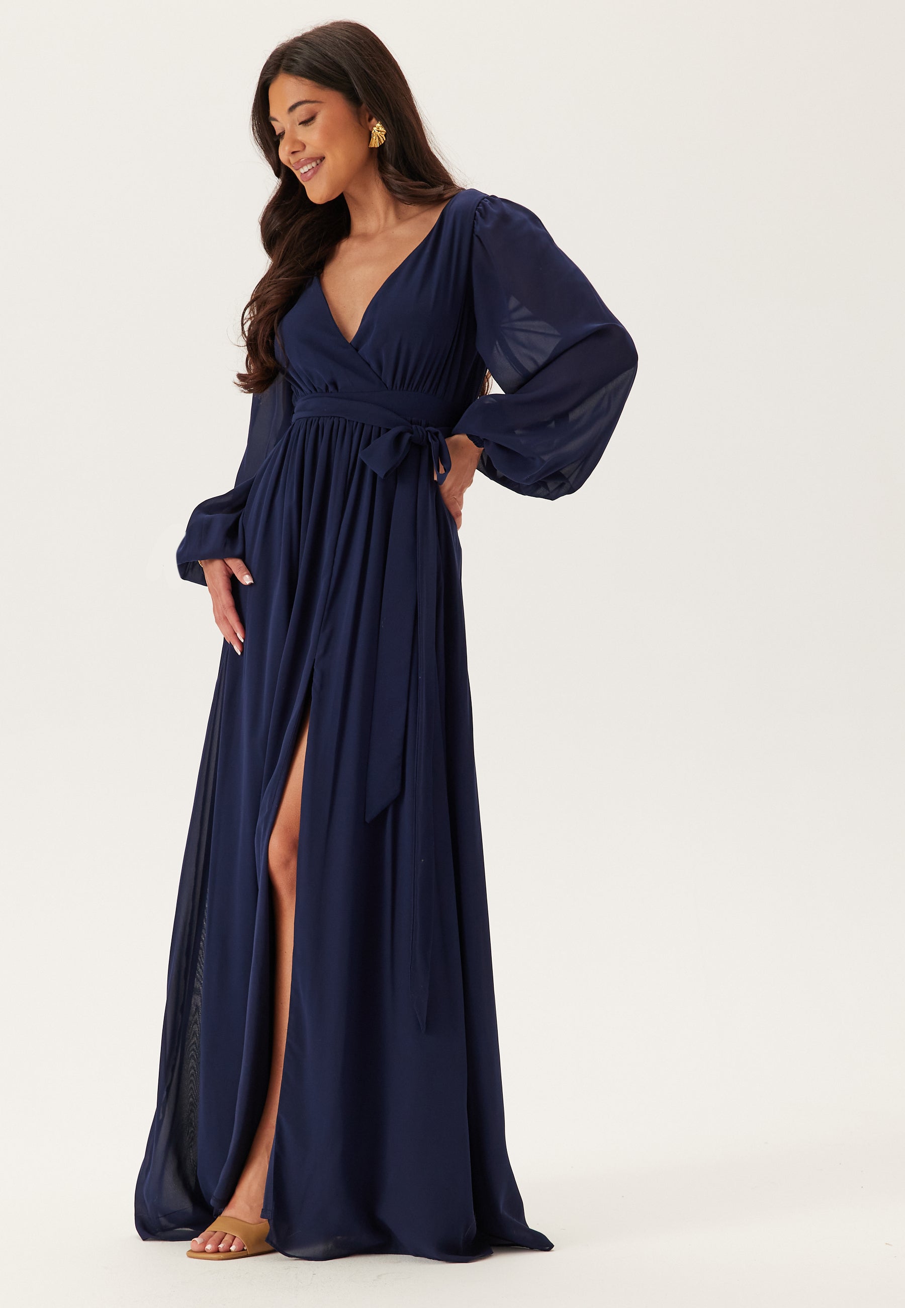 Goddiva Long Sleeve Chiffon Dress