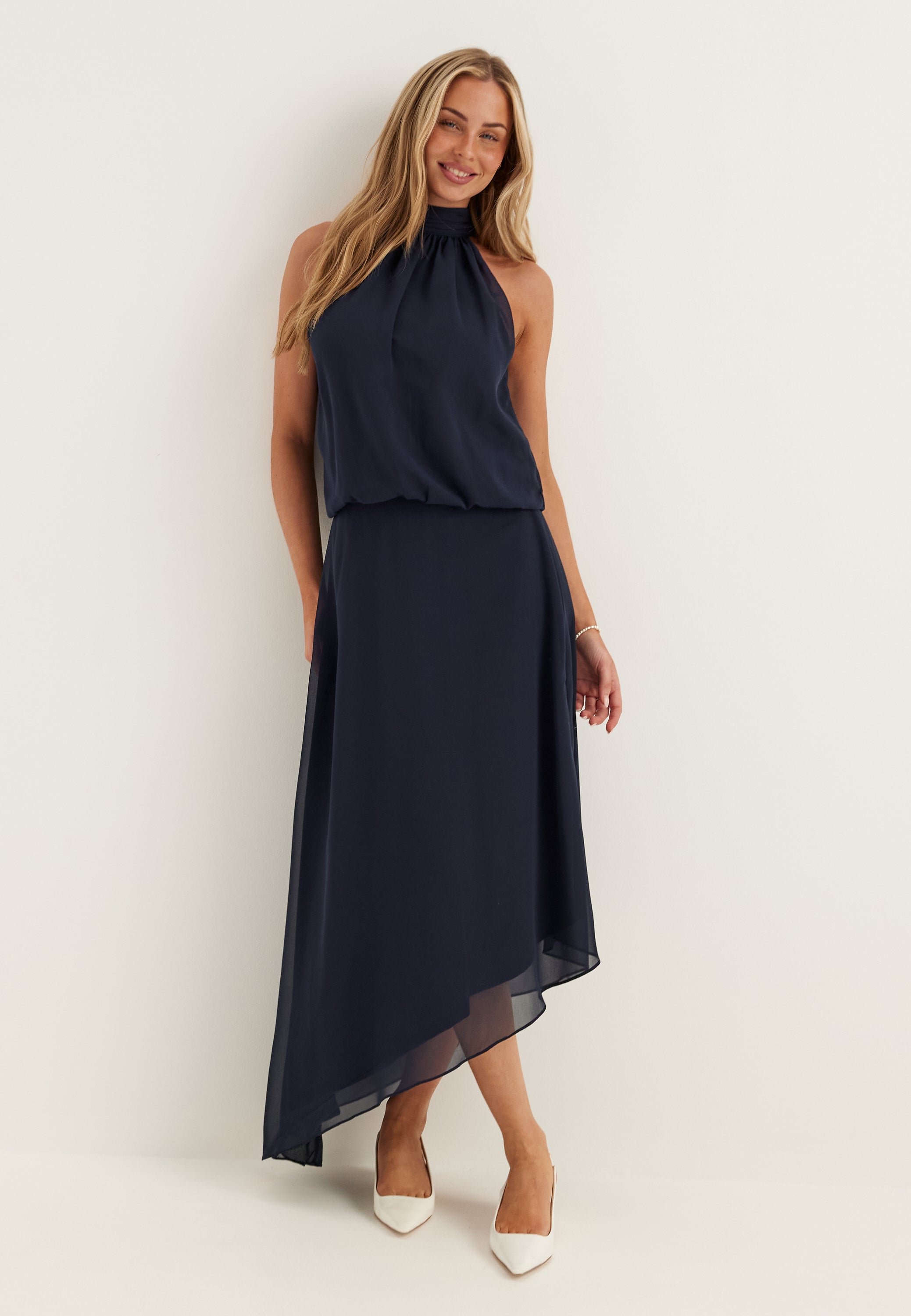 BUBBLEROOM OCCASION Asymmetric Chiffon Halterneck Dress