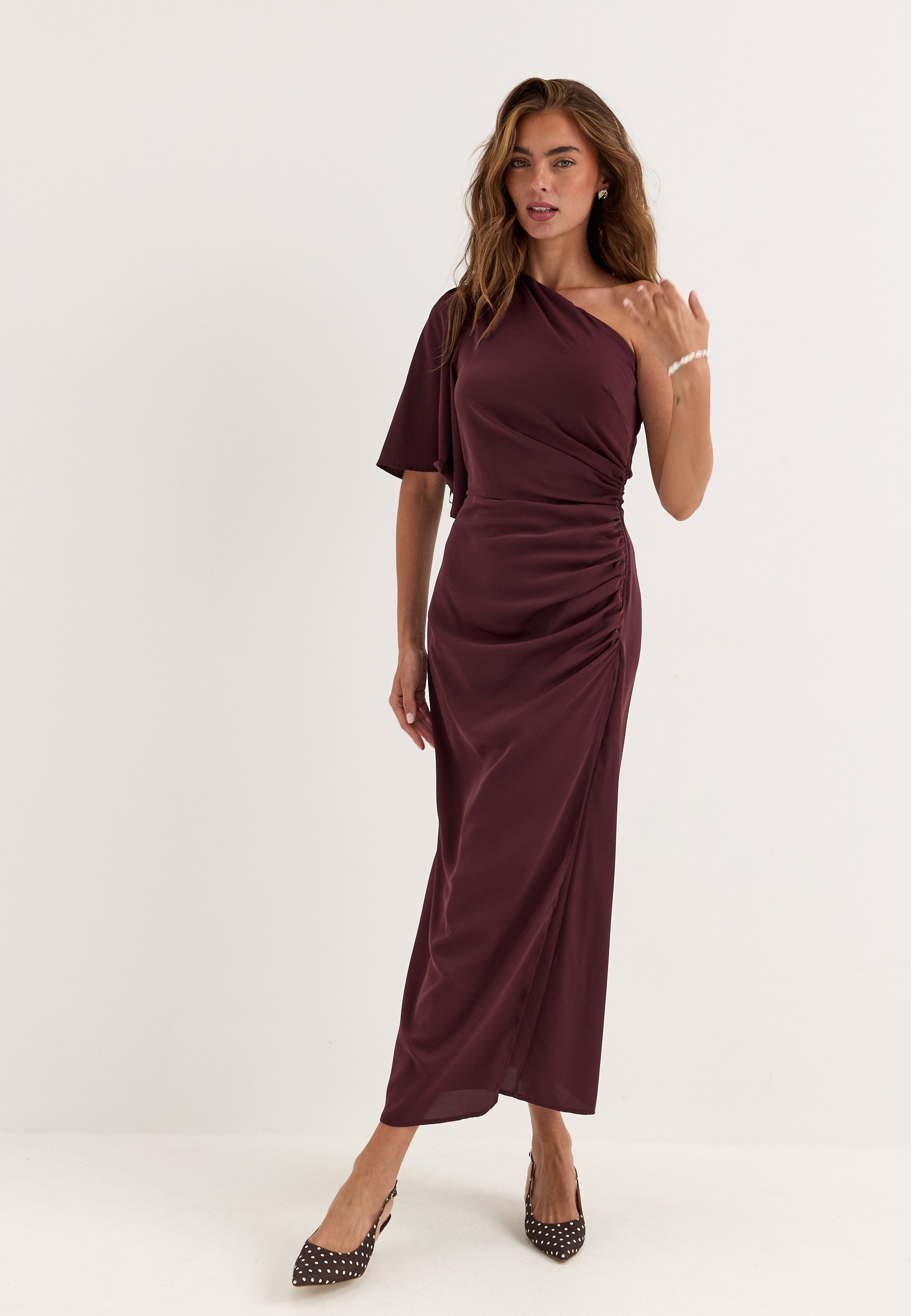 BUBBLEROOM OCCASION Ruched One Shoulder Midi Dress