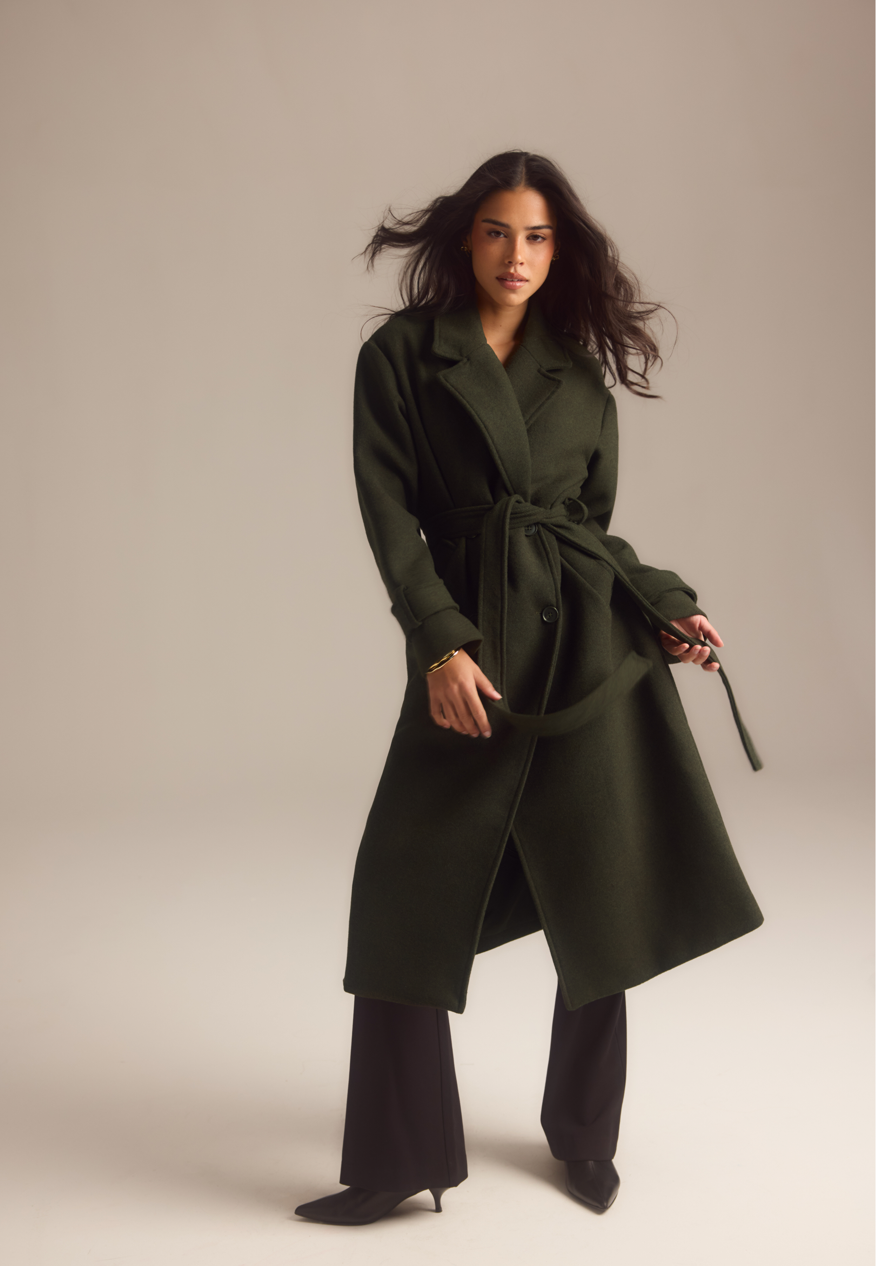 BUBBLEROOM Belted Wool Blend Coat