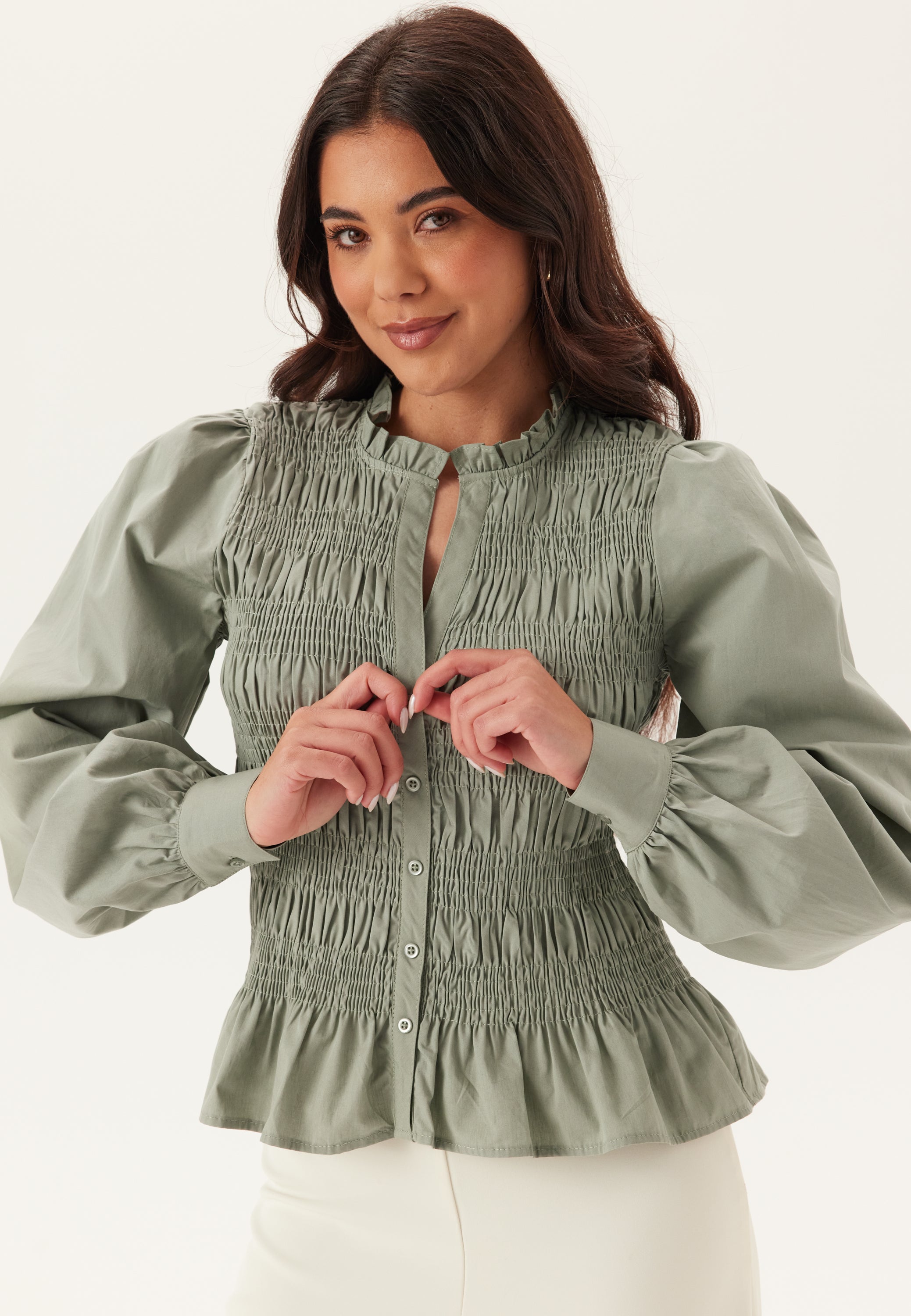 BUBBLEROOM V-neck Cotton Smock Blouse
