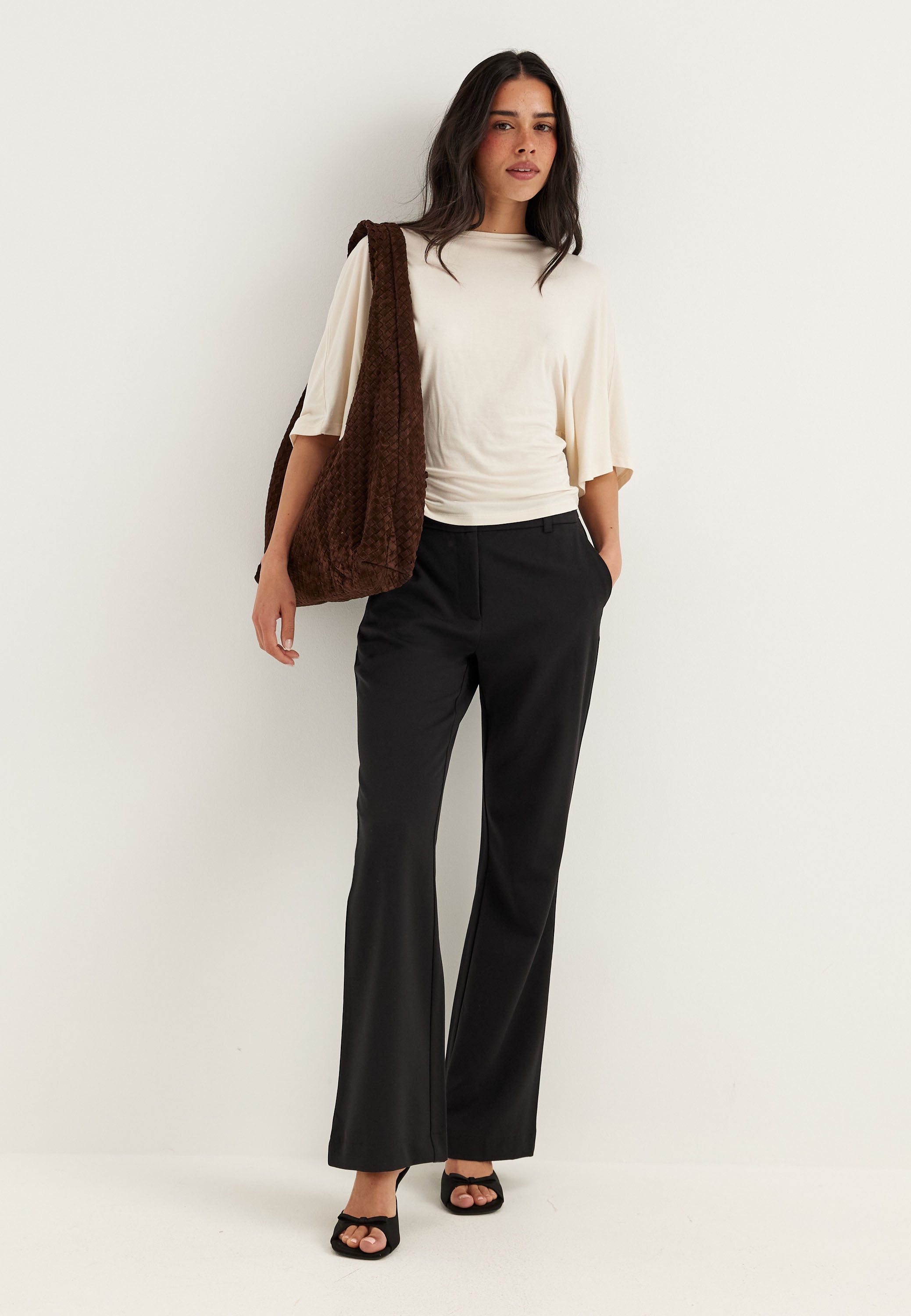 BUBBLEROOM Mid Waist Flared Suit Trousers