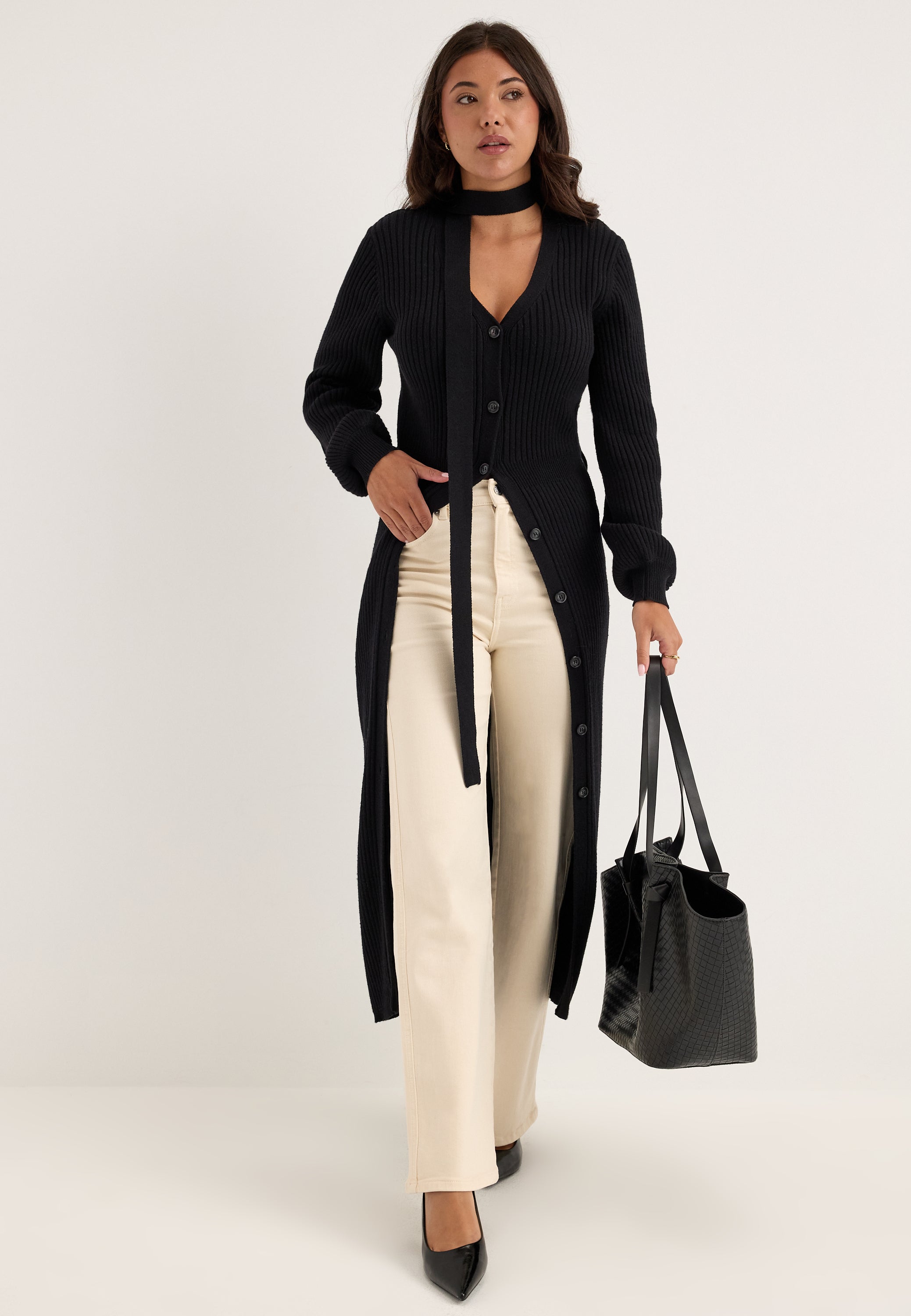 BUBBLEROOM Rib Knitted Cardigan Dress