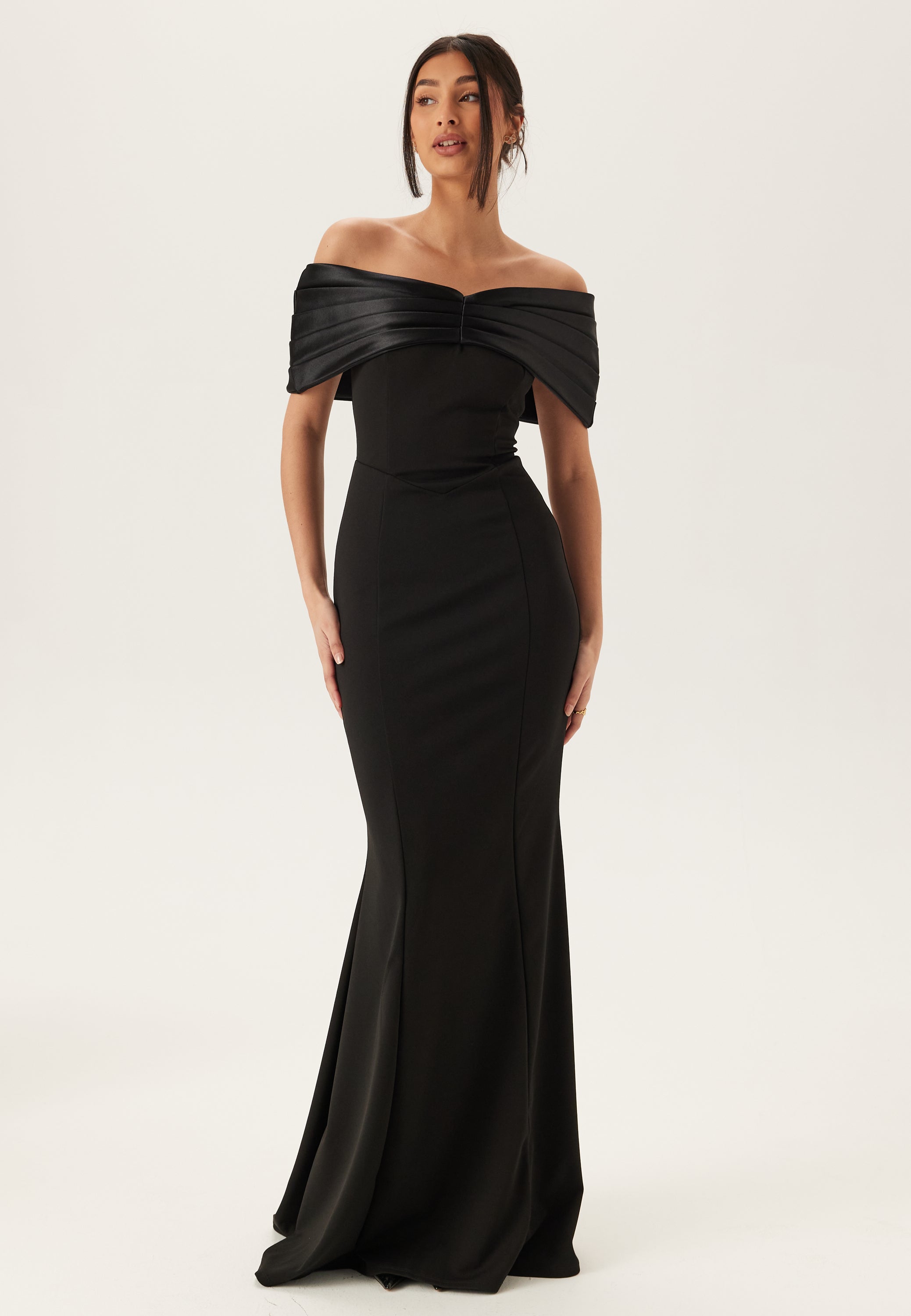 Bubbleroom Occasion Satin Bow Off Shoulder Gown