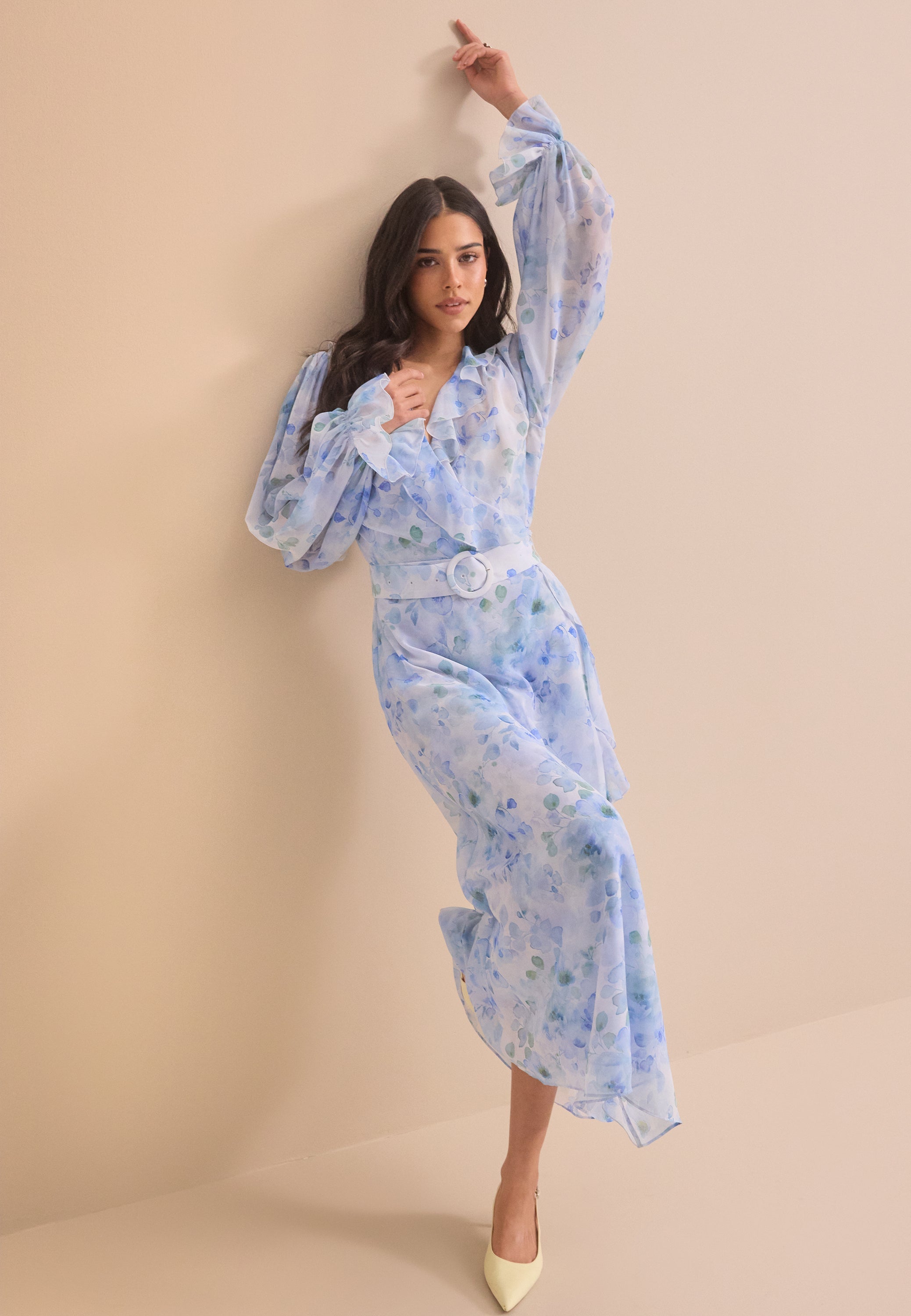Bubbleroom Occasion Belted Chiffon Midi Dress