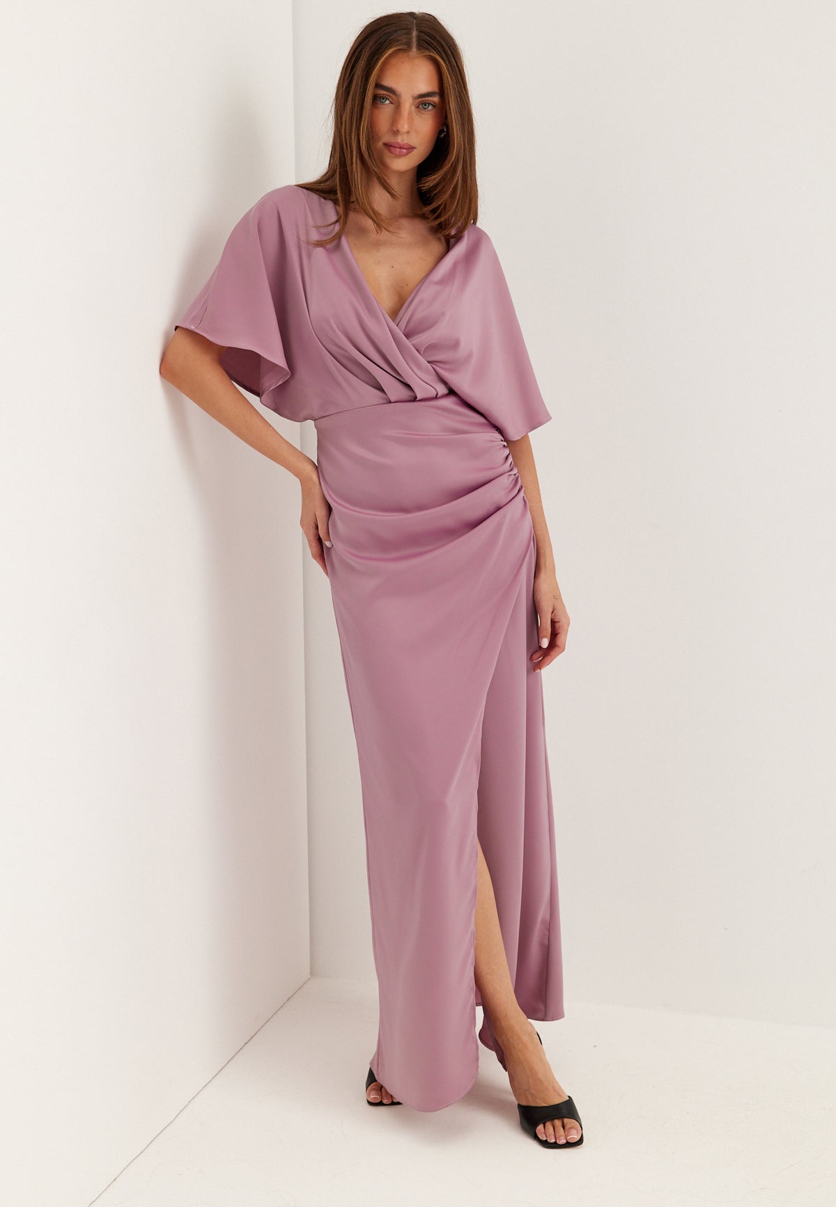 Bubbleroom Occasion Wrap Satin Gown