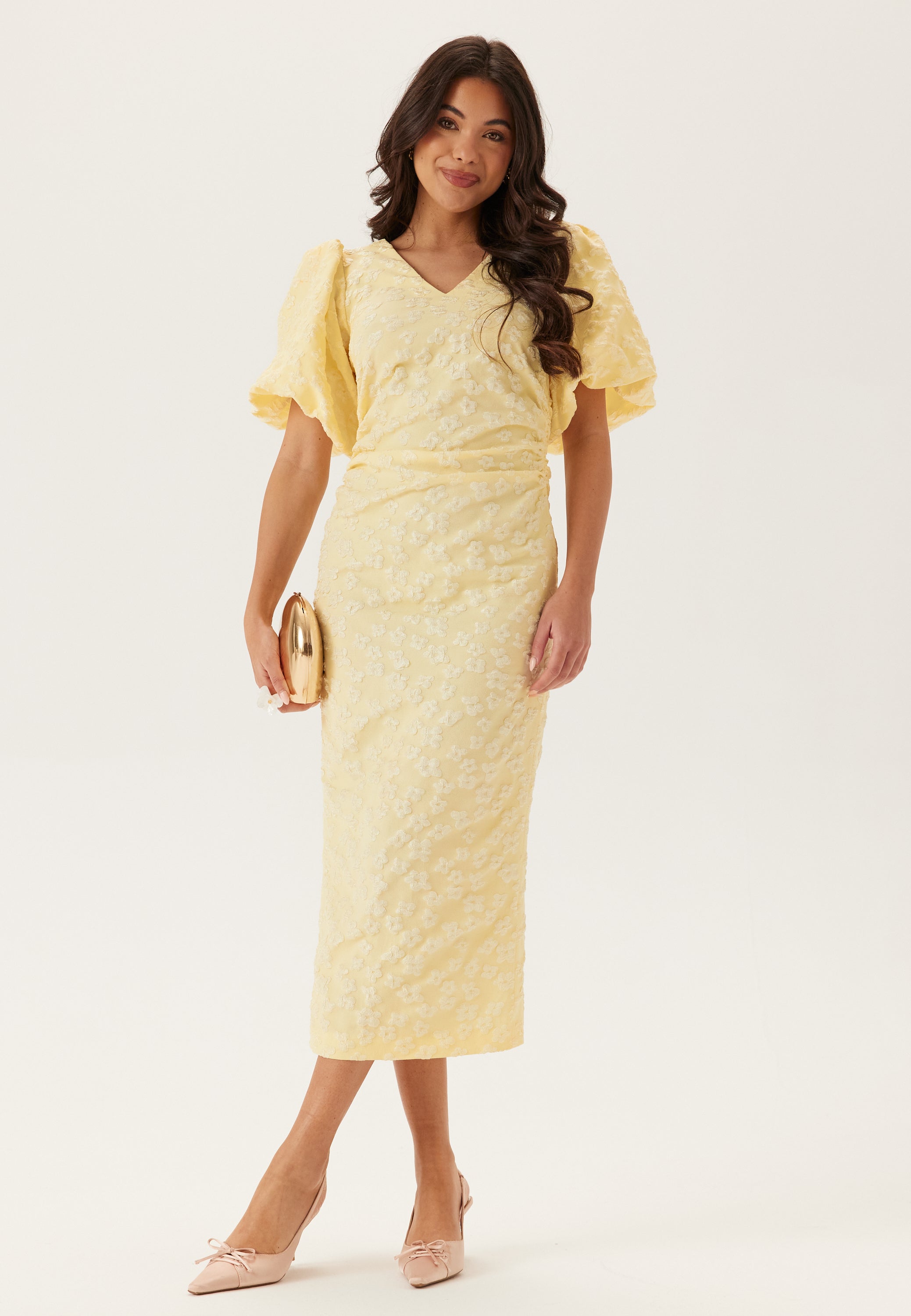 BUBBLEROOM OCCASION Puff Sleeve Jacquard Midi Dress