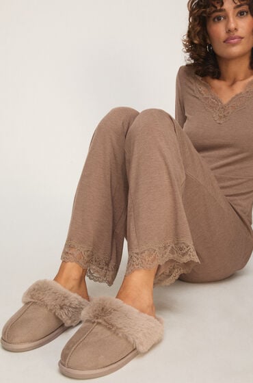 Hunkemöller Slippers Ruskind Grå