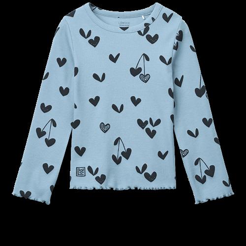 Liewood Nieve Printed Longsleeve Rib T-shirt Sweethearts Beach Blue Sweethearts Beach Blue 98/104 cm  Blå  98/104 cm  Drenge