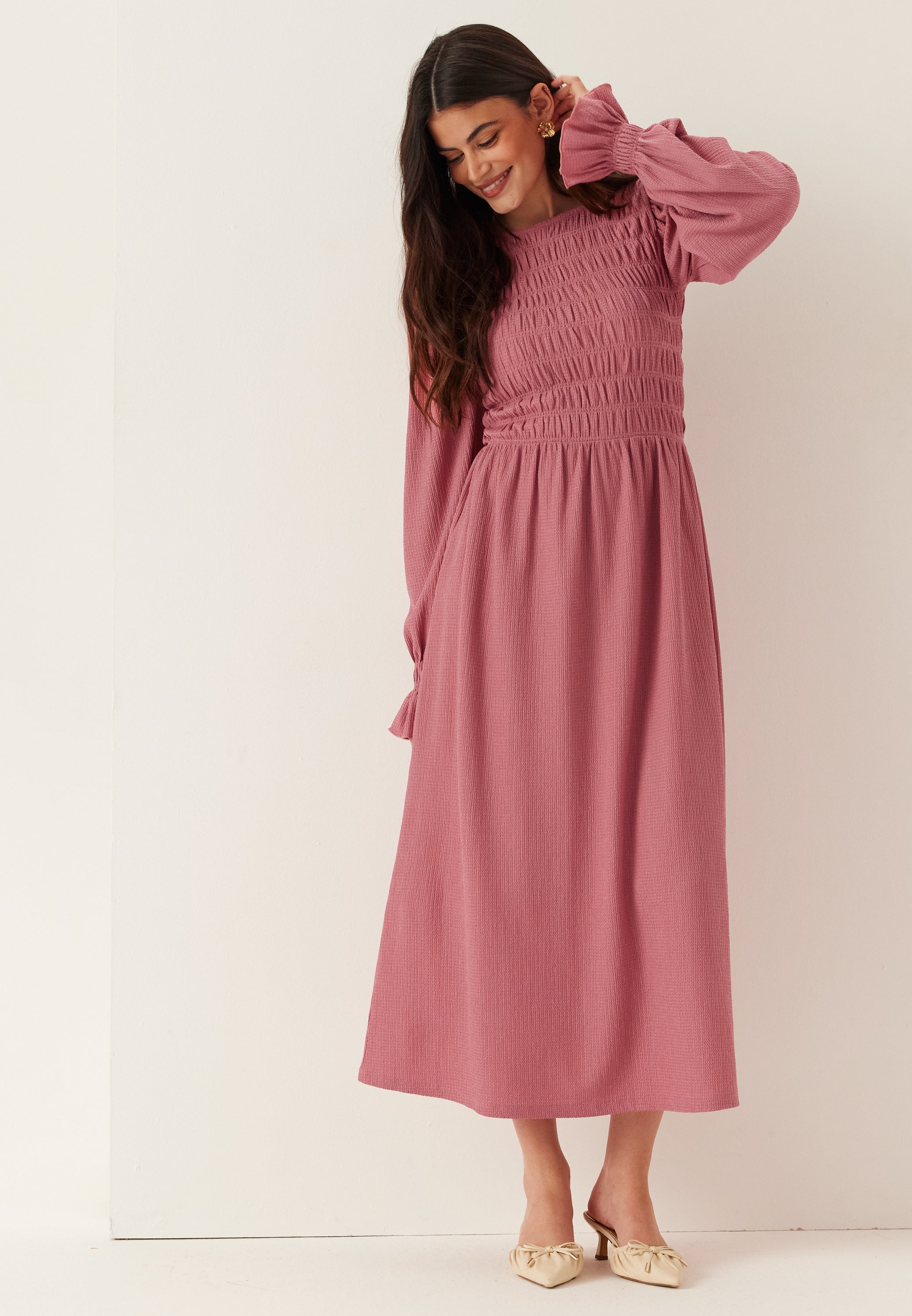 BUBBLEROOM Structure Long Sleeve Midi Dress
