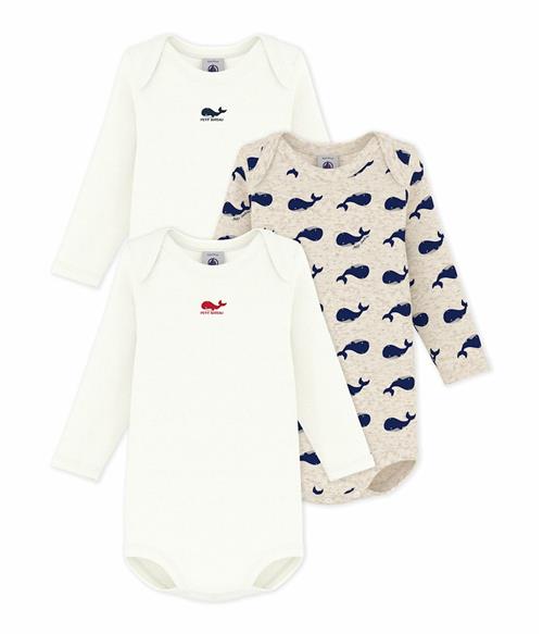 Petit Bateau 3-Pack Long-Sleeve Baby Bodysuits Variante 1 Variante 1 6 Months  Creme  6 måneder  Drenge, Piger