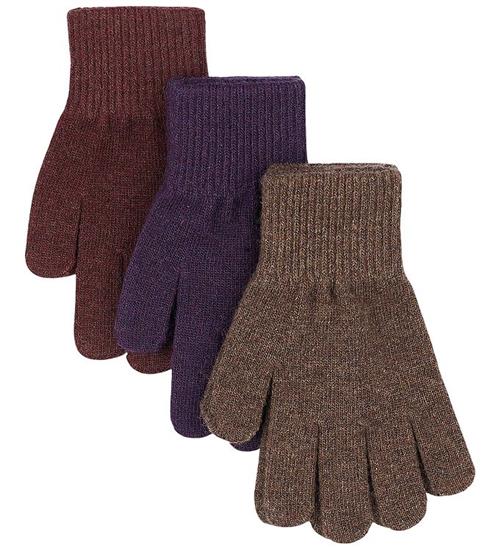 Mikk-Line Handsker - Uld - 3-pak - Plum Perfect/Deep Mahogany/Ox