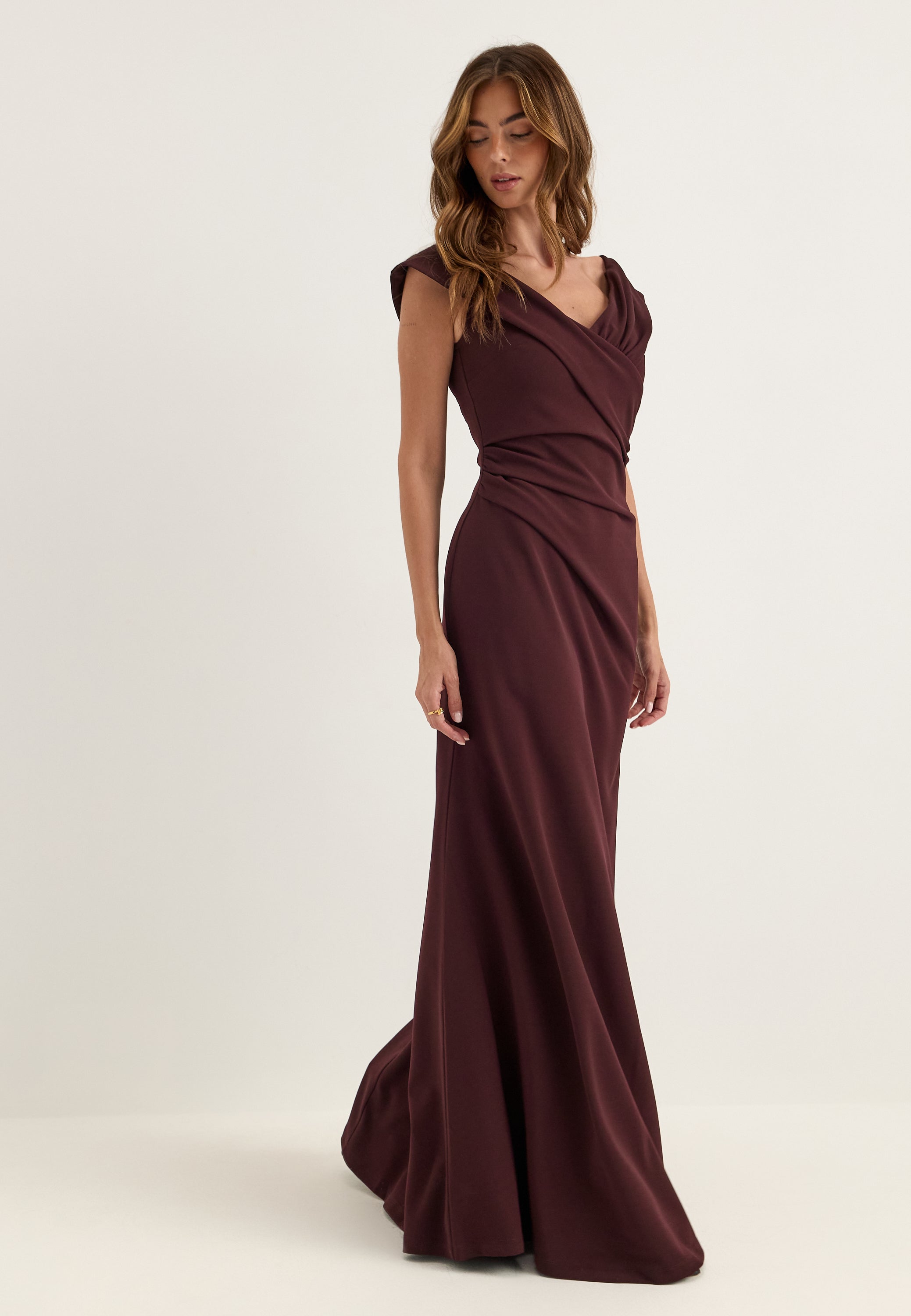 BUBBLEROOM OCCASION Off Shoulder Pleat Gown