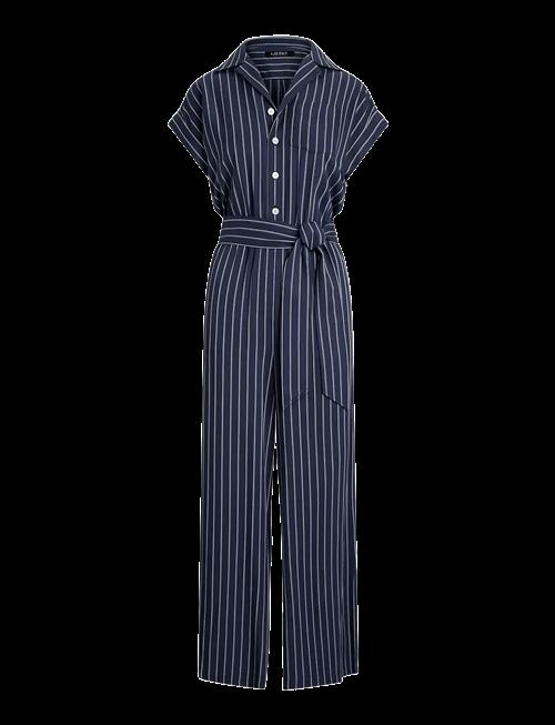 Lauren Ralph Lauren | Striped Belted Twill Wide-Leg Jumpsuit | 38