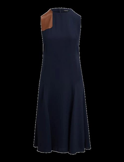 Lauren Ralph Lauren | Faux-Leather-Trim Georgette Dress | 40