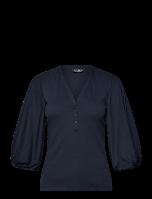 Lauren Ralph Lauren | Rib-Knit Balloon-Sleeve Henley Top | XS
