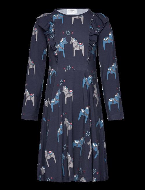 Geggamoja | Bamboo Flared Dress Navy Dala Horse | 110/116
