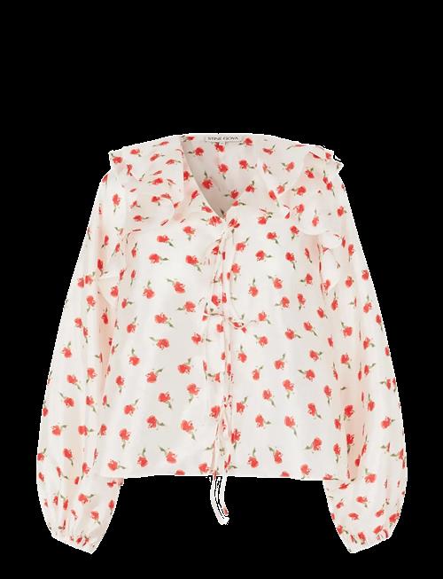 STINE GOYA | Flat Textured Poly, Multi Ruffle Raglan Top | L