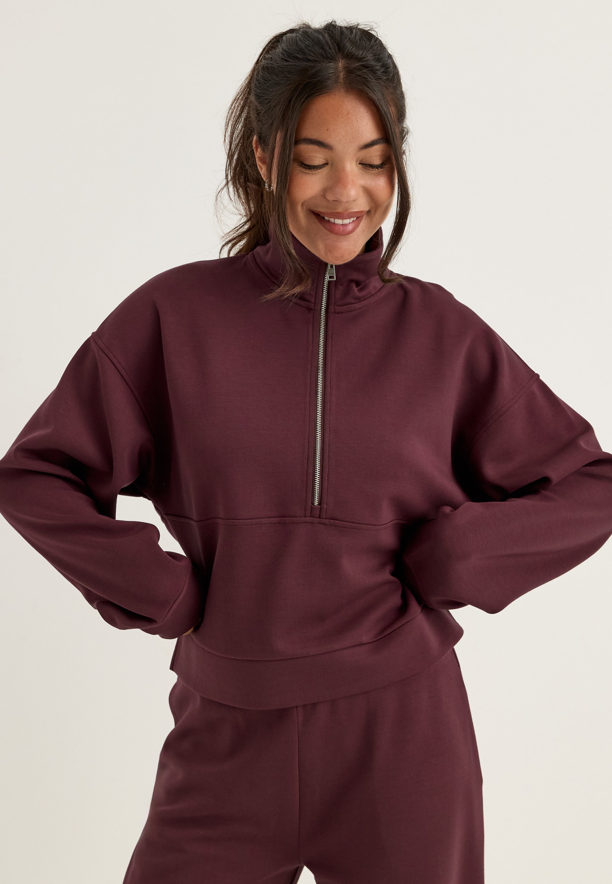 BUBBLEROOM High Collar Half Zip Sweater