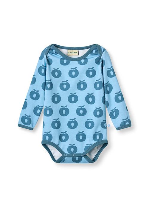 Småfolk Ulm long-sleeved baby body with apples Clear sky Clear sky-98 cm  Blå  98 cm  Drenge