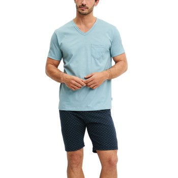 Calida Relax Imprint 3 Short pyjama Marine/Blå bomuld Medium Herre