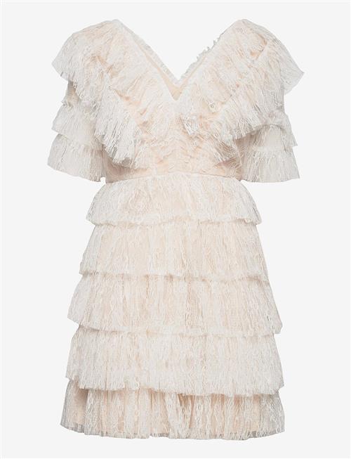 Malina | Sky V-Neck Frill Mini Lace Dress | M