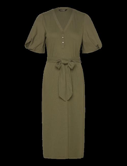 Lauren Ralph Lauren | Belted Rib-Knit Puff-Sleeve Dress | S