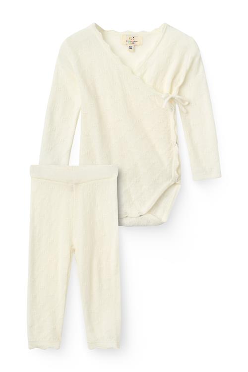 Copenhagen Colors 2-Pack Knitted Pointelle Cross-Over Body W. Scallop Edge & Leggings White-74 cm Uld Hvid  74 cm  Drenge, Piger