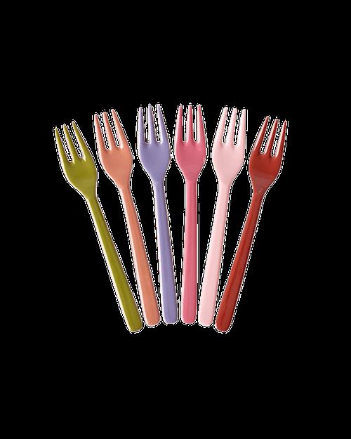 RICE Melamine Cake Forks in Asst. Solid Colors - Set of 6 Multicolor-OS  Lyserød  One Size  Drenge, Piger