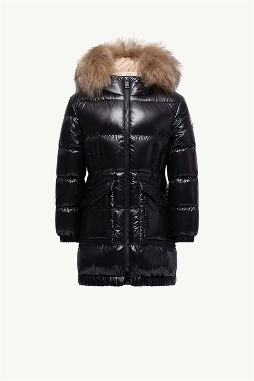 Moncler Aruna Shearling-Trimmed Hooded Down Jacket Dark Black 164 cm Dun Sort  164 cm  Piger