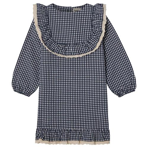 Buddy & Hope Alice LS Flounce Seersucker Kjole Navy Check 98/104 cm  Marineblå Tern 98/104 cm  Piger