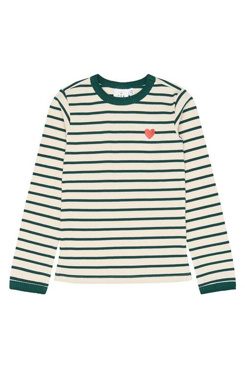The New Vica T-shirt Med Ribkant June Bug Striped  June Bug Striped 9-10 Y  Grøn  9-10 år  Piger