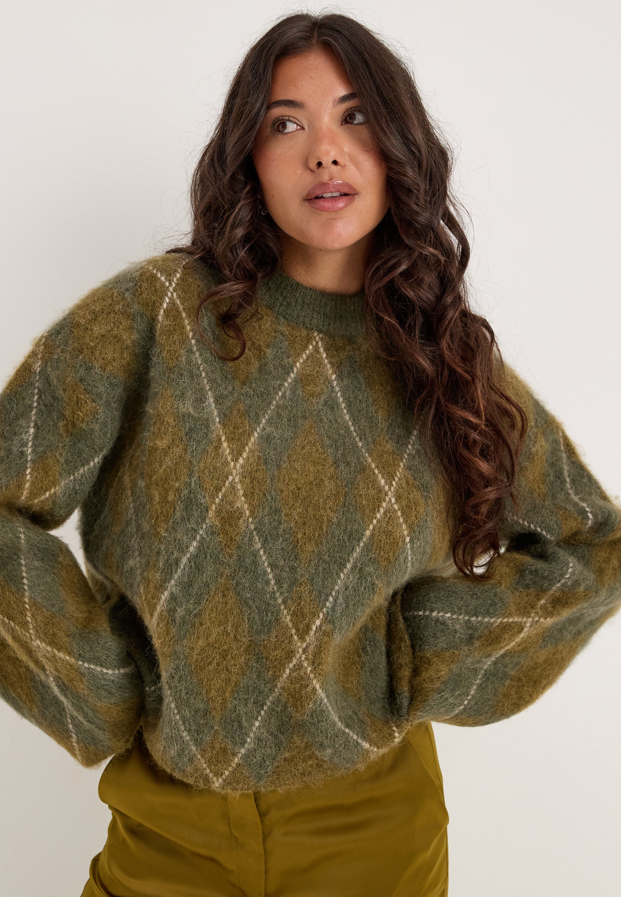 SELECTED Slwlulu Brushed Argyle Knit O-neck