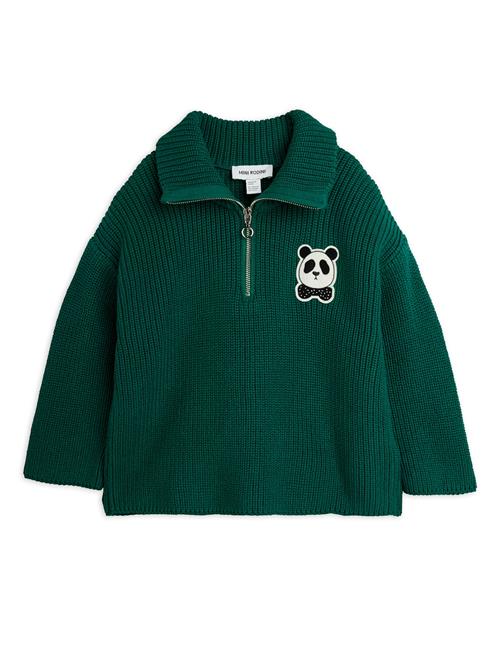 Mini Rodini Panda Patch Trøje Med Halv Lynlås Green  Green 116/122 cm  Grøn  116/122 cm  Drenge, Piger