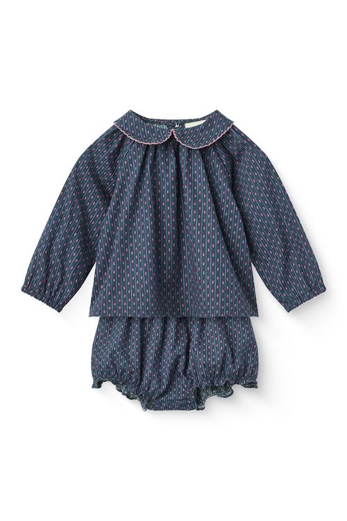 Copenhagen Colors Printed Navy Flower Baby Set W. Blouse & Bloomers Navy Flower Aop-68 cm  Marineblå  68 cm  Piger