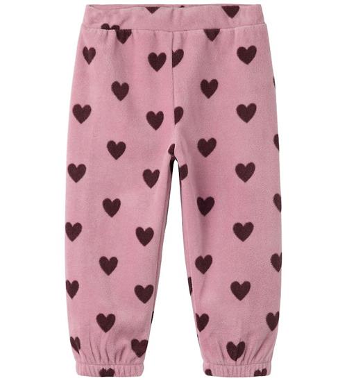 Name It Fleecebukser - NmfOlajas - Mauve Shadows m. Hjerter