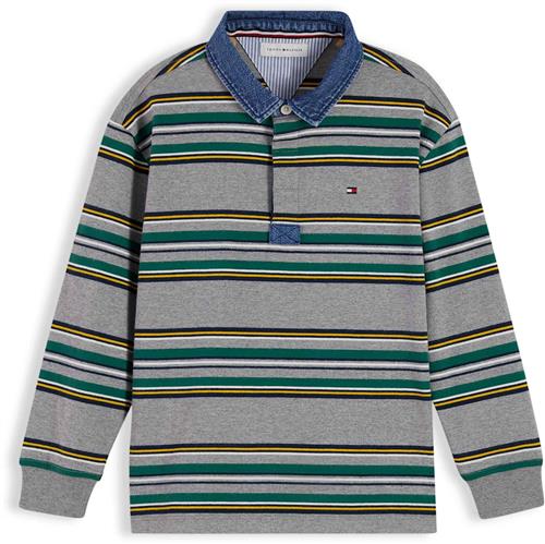 Tommy Hilfiger Rugby-poloskjorte Med Lange Ærmer Medium Grey Heather Stripes  Medium Grey Heather Stripes 12 Y  Grå  12 år  Drenge, Piger