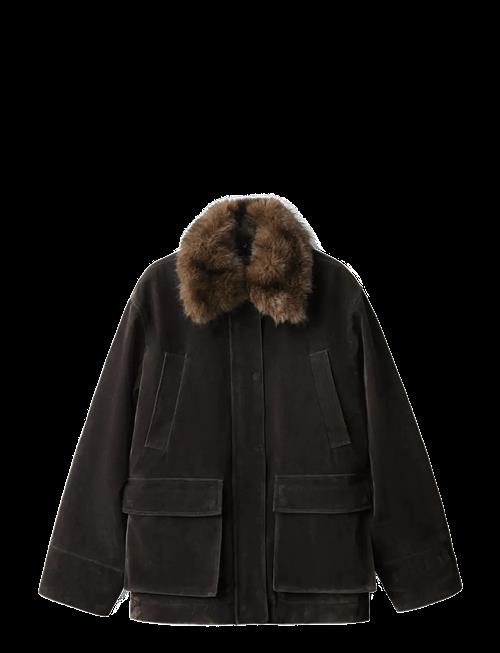 Mango | Velvet Finish Parka With Faux-Fur Collar | L