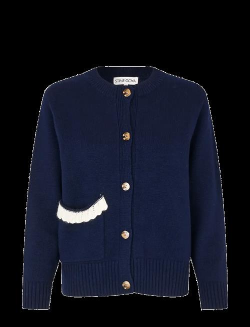 STINE GOYA | Jacquard Wool Blend, Crewneck Button-Up Cardigan | M