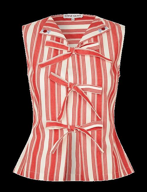 STINE GOYA | Striped Embroidered Cotton, Tie Front Vest | L