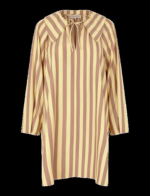 STINE GOYA | Soft Striped Embroidery, Collared Voluminous Dress | L
