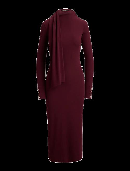 Lauren Ralph Lauren | Scarf-Trim Cotton-Blend Rib-Knit Dress | L