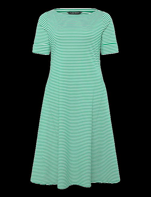 Lauren Women | Striped Stretch Cotton Ribbed Midi Dress | 54-56