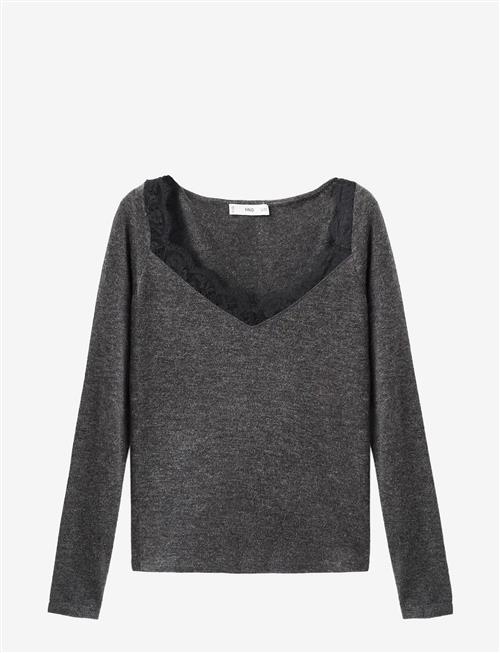 Mango | Lace-Trimmed Scoop-Neck Top | M