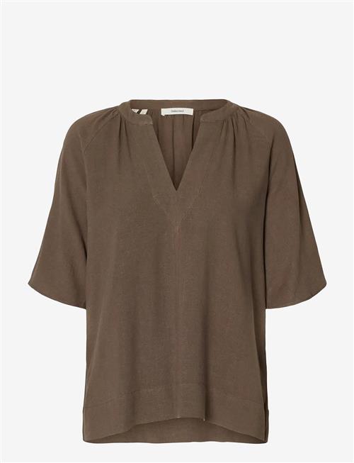 Selected | Slfviva 2/4 V-Neck Linen Blend Top Noos | 34