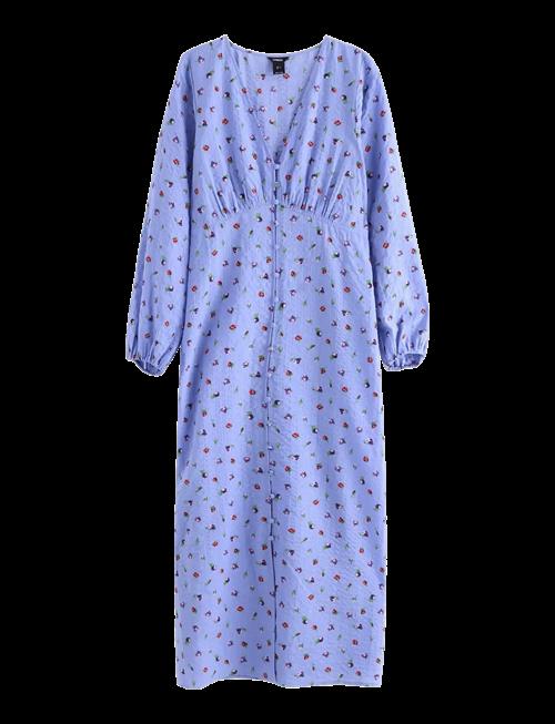 Lindex | Long-Sleeved Midi Dress In Seersucker | S